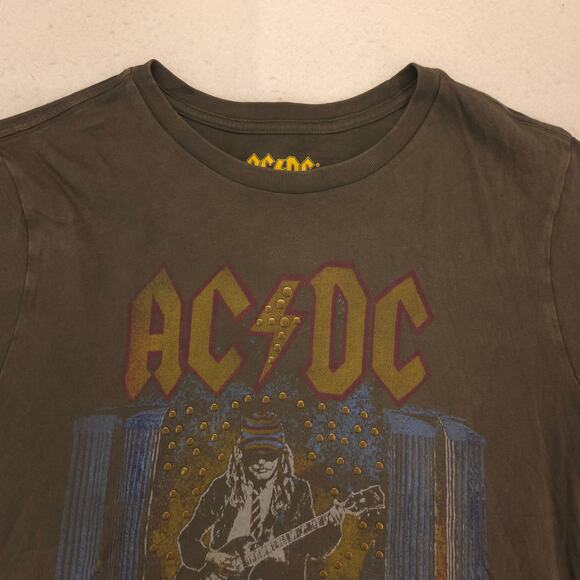 ACDC Band Crew Neck Short Sleeve Graphic T Shirt Mens Size S Olive Green - Picture 1 of 9